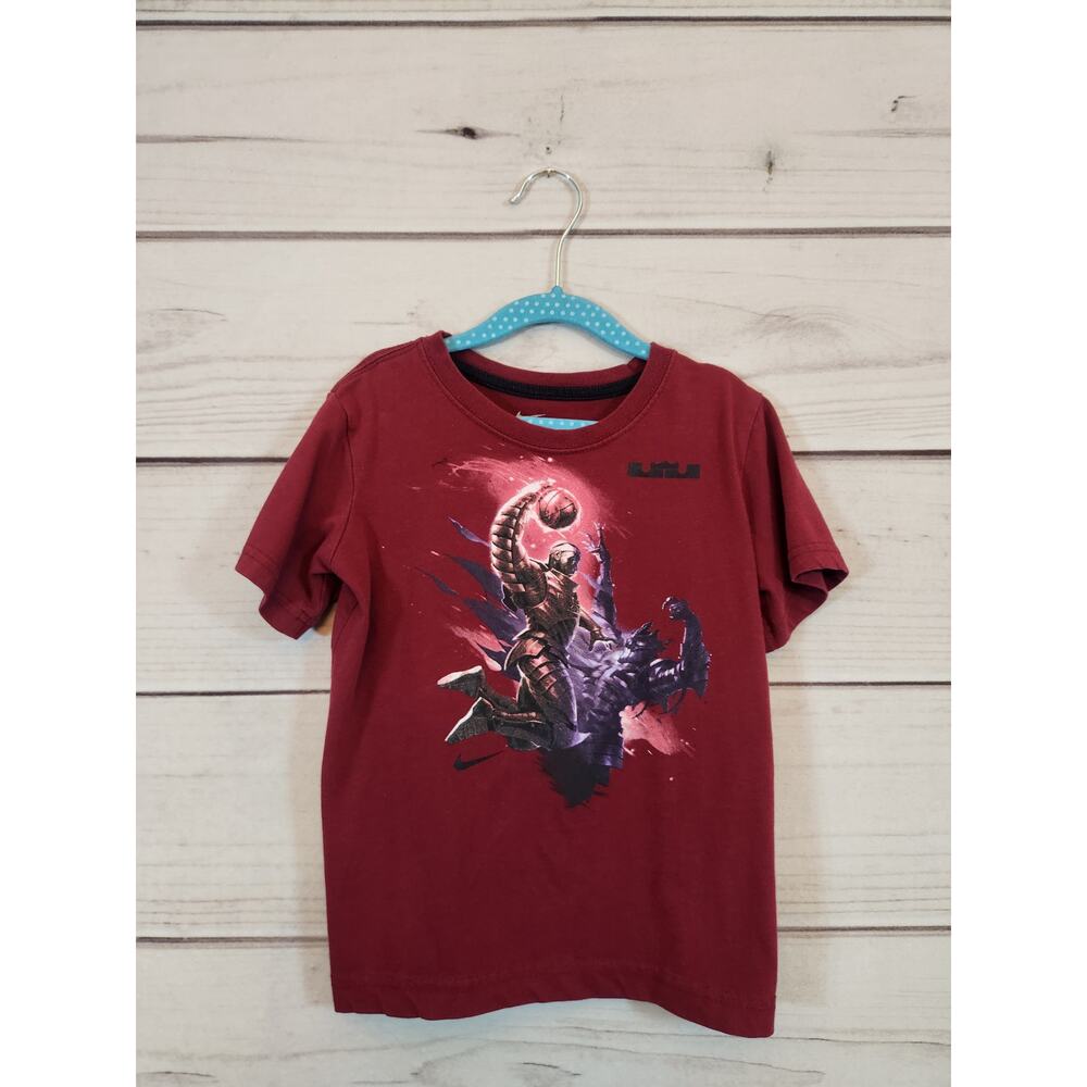 Nike Dri Fit Youth Burgundy Crew Neck Lebron James Short‎ Sleeve T-Shirts Sz 6
